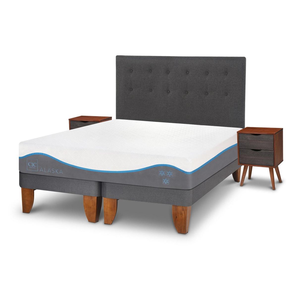 CIC - Cama Europea Alaska 2 Plazas + Muebles