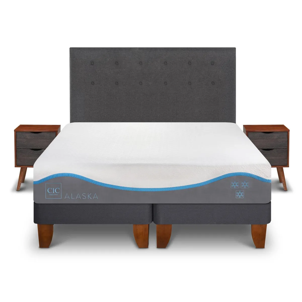CIC - Cama Europea Alaska 2 Plazas + Muebles