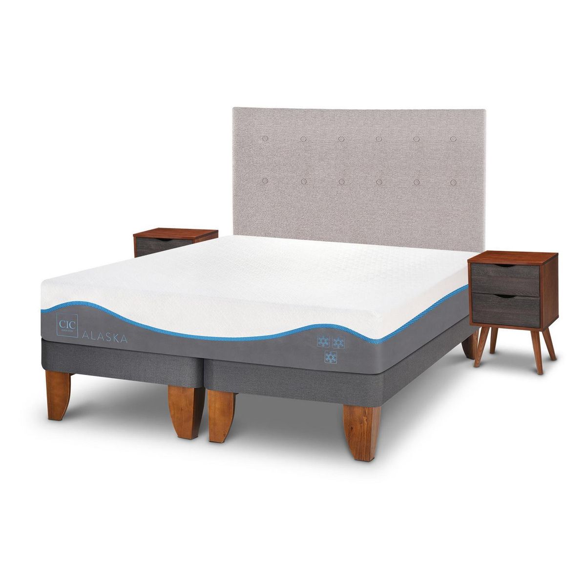 CIC - Cama europea Alaska 2 plazas + Muebles