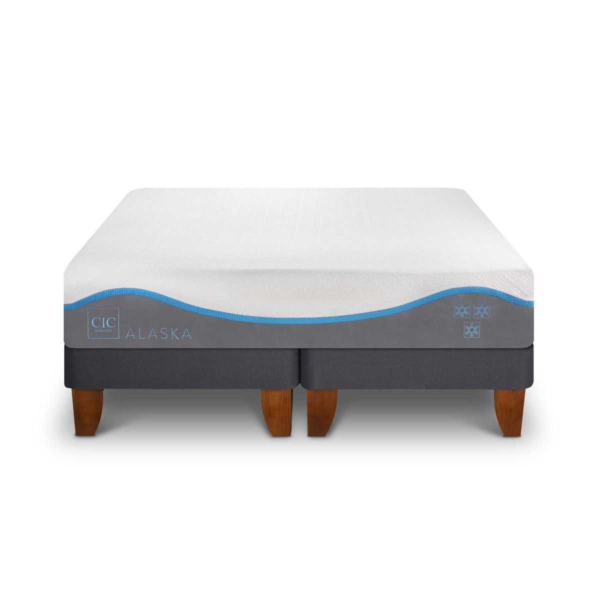 CIC - Cama King Europea Alaska Blanco/ gris/ celeste