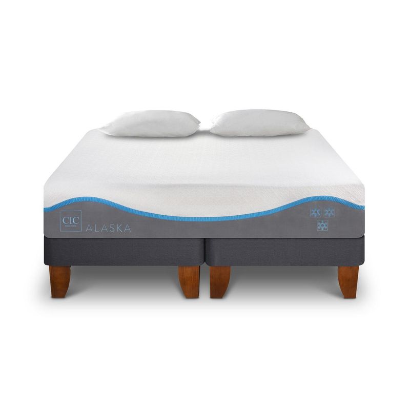 CIC - Cama 2 Plazas Europea Alaska Blanco/ Gris/ Celeste