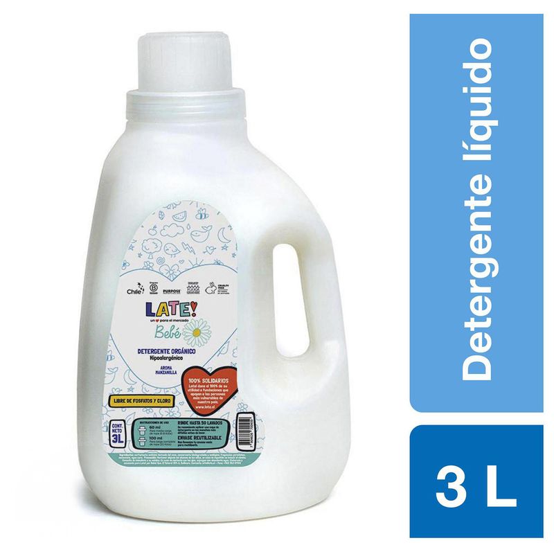 LATE - Detergente bebé orgánico 3 litros con aroma a manzanilla