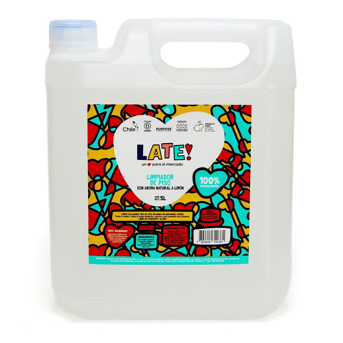 LATE HARVEST - Limpiador de Pisos Late Biodegradable 5 Litros Aroma Limón Multiuso