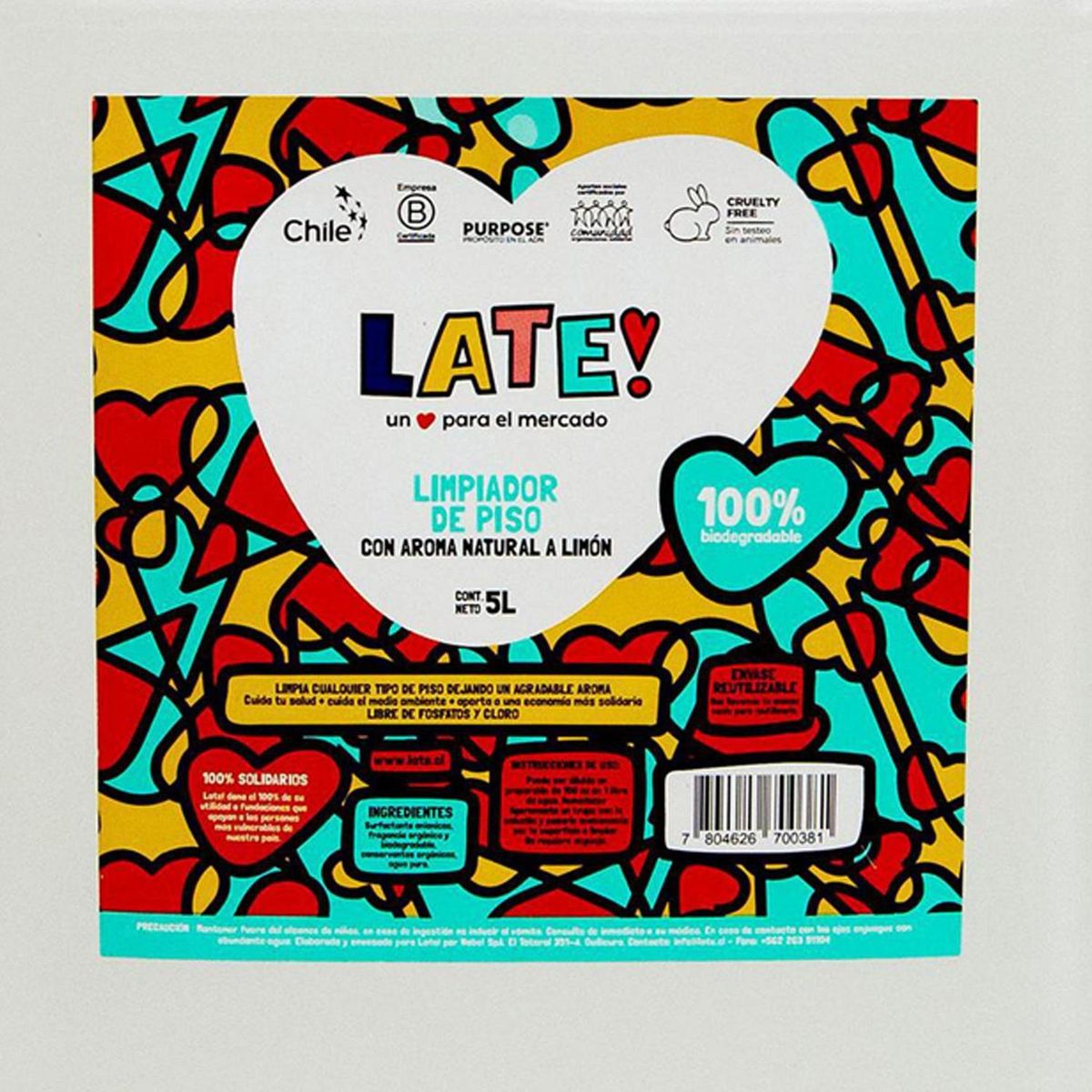 LATE - Limpiador de Pisos Late Biodegradable 5 Litros Aroma Limón Multiuso