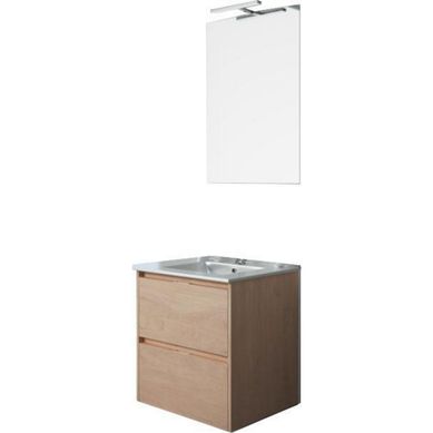 Mueble 60x45x60 2C +  cubierta loza + espejo + foco led