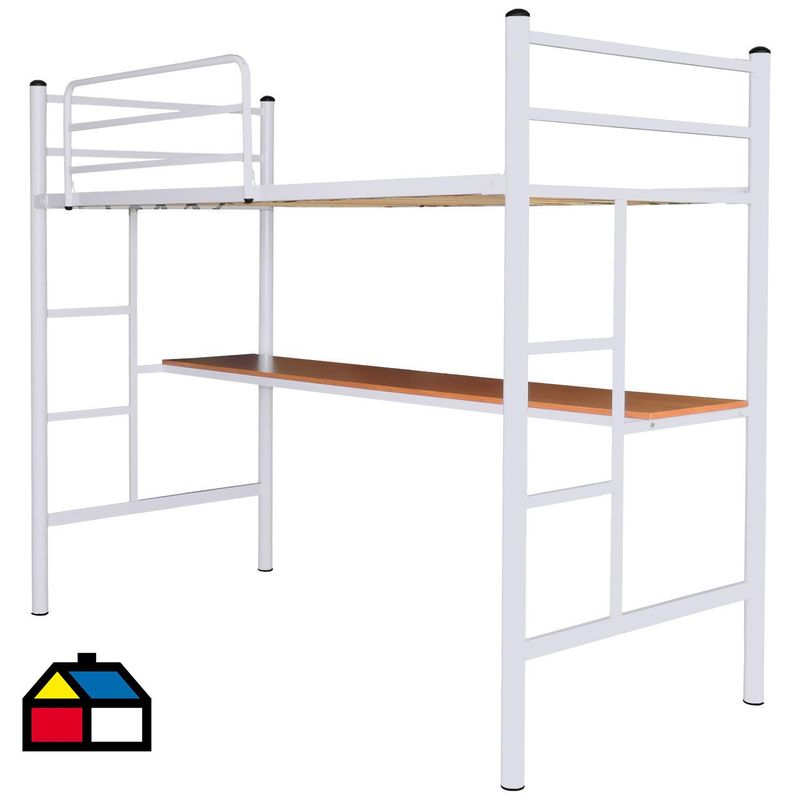 GENERICO - Cama Alta 1 Plaza Blanco Con Escritorio