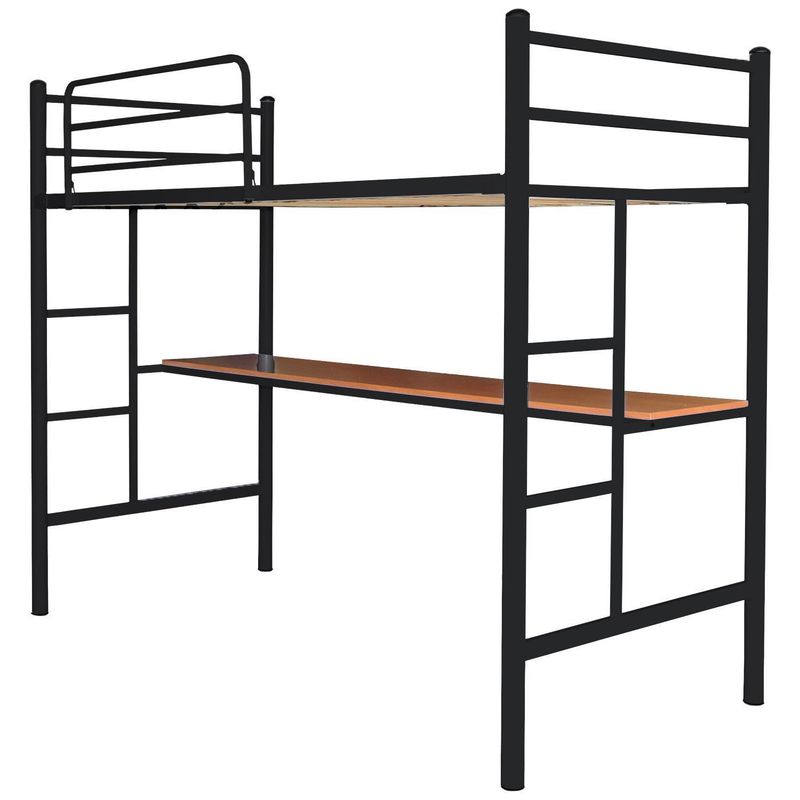 GENERICO - Cama Alta 1 Plaza Negro Con Escritorio