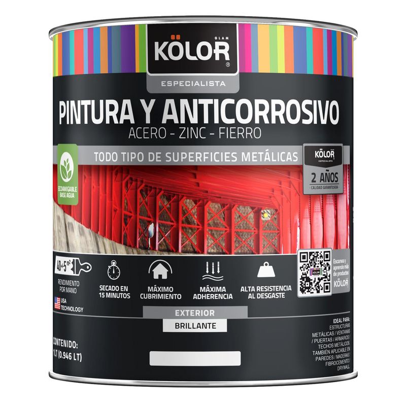KOLOR - Pintura y anticorrosivo base agua brillante gris perla 1/4GL