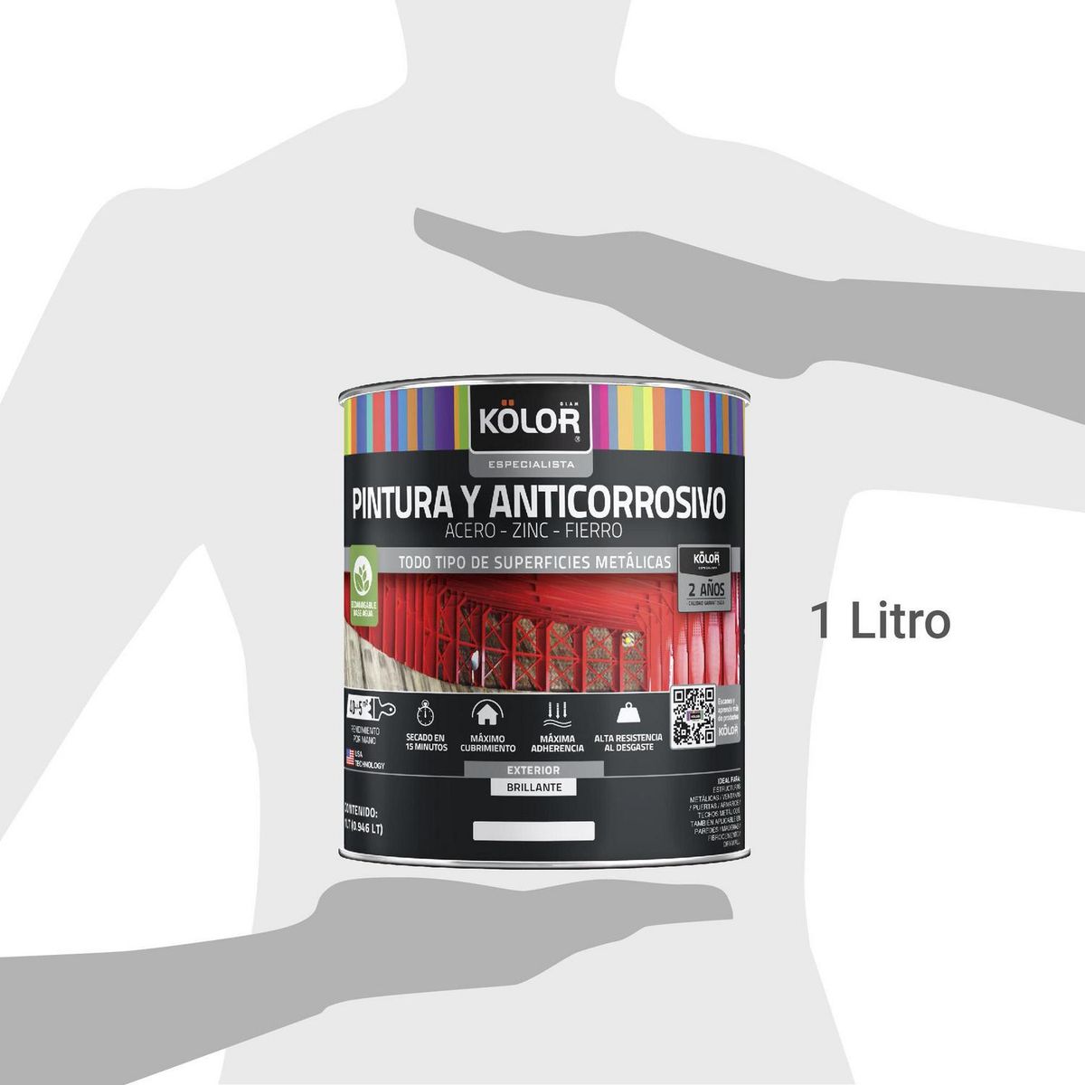 KOLOR - Pintura y Anticorrosivo Base Agua Tarro 0.25 galón(es) Brillante Negro