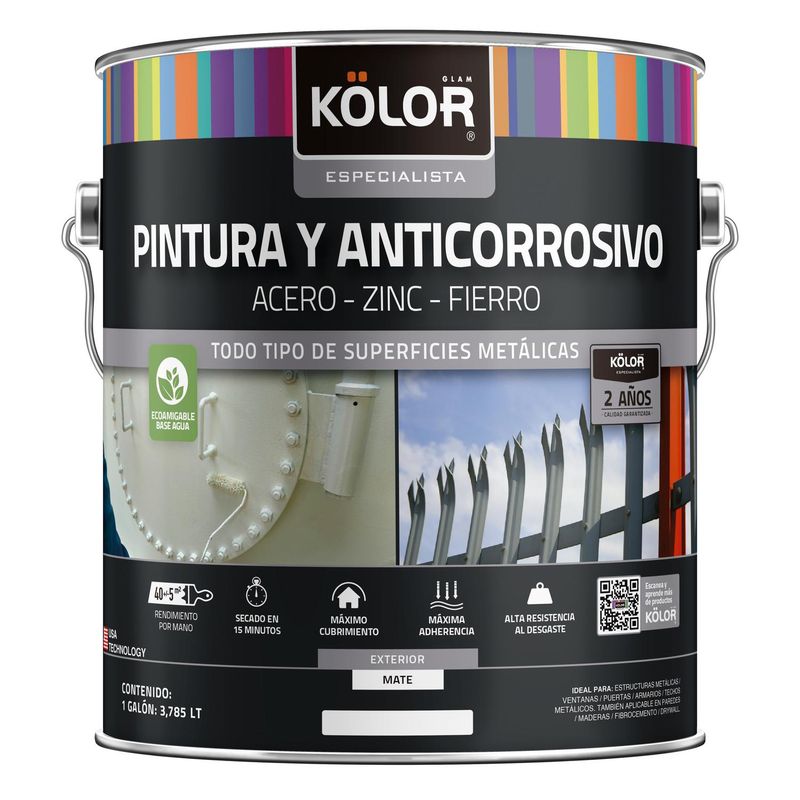 KOLOR - Pintura y anticorrosivo base agua mate blanco 1 galón