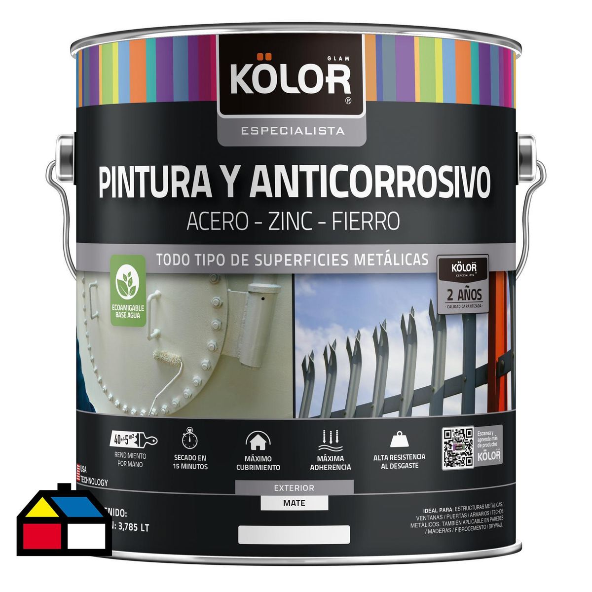 KOLOR - Pintura y Anticorrosivo Base Agua Lata 1 galón(es) Mate Negro