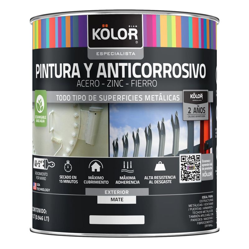 KOLOR - Pintura y anticorrosivo base agua mate café moro 1 litro
