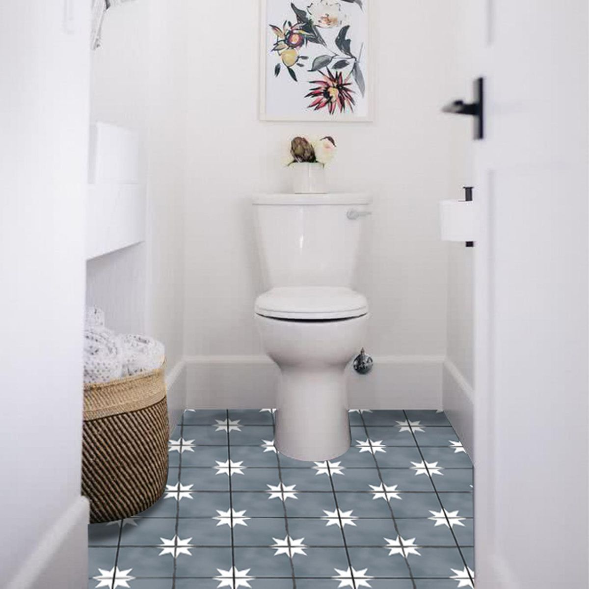 VALDECO - Baldosas autoadhesivas 33x33 estrella azul para piso y muro 6 unidade