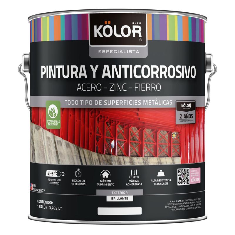 KOLOR - Pintura y anticorrosivo base agua brillante azul 1 galón
