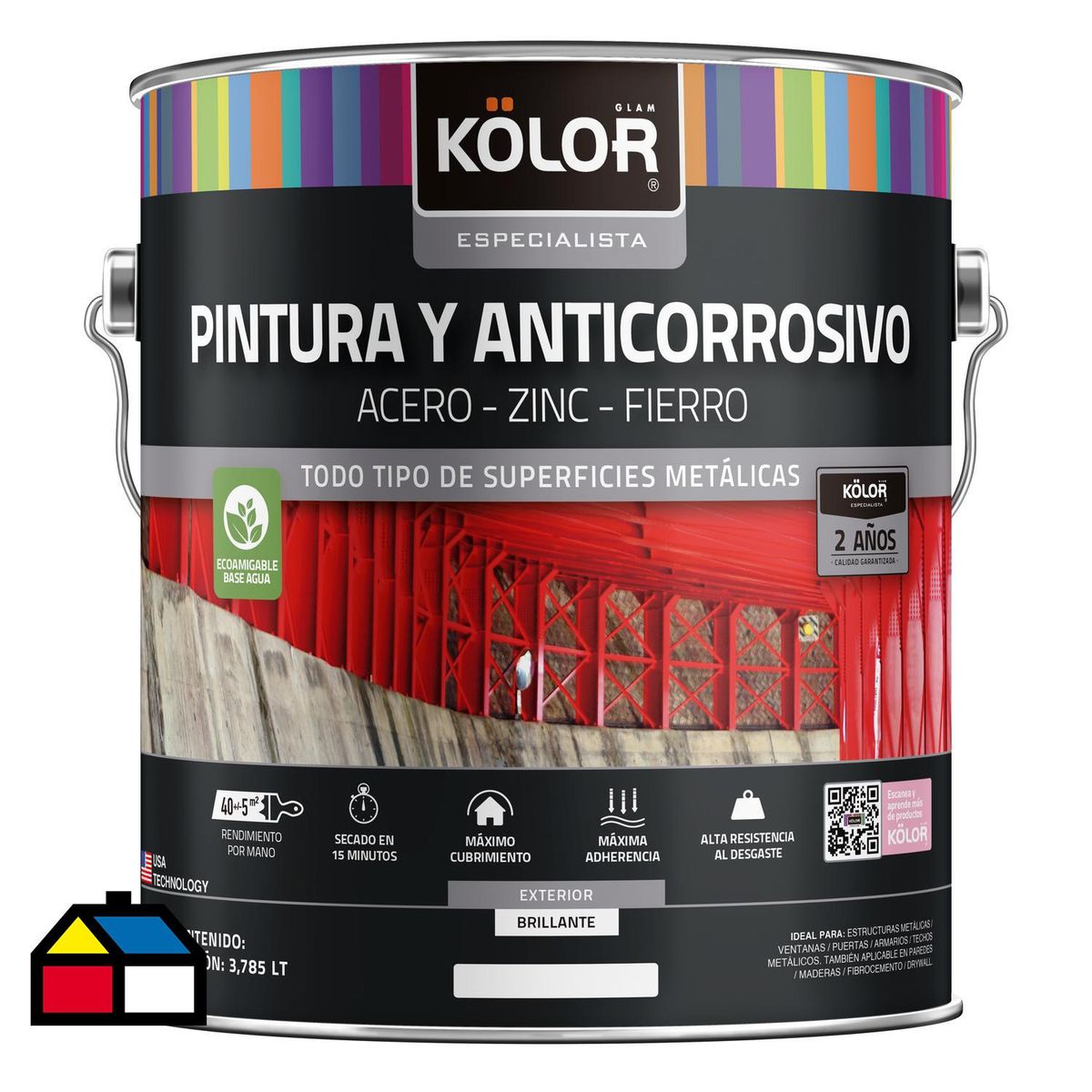 KOLOR - Pintura y Anticorrosivo Base Agua Lata 1 galón(es) Brillante Negro