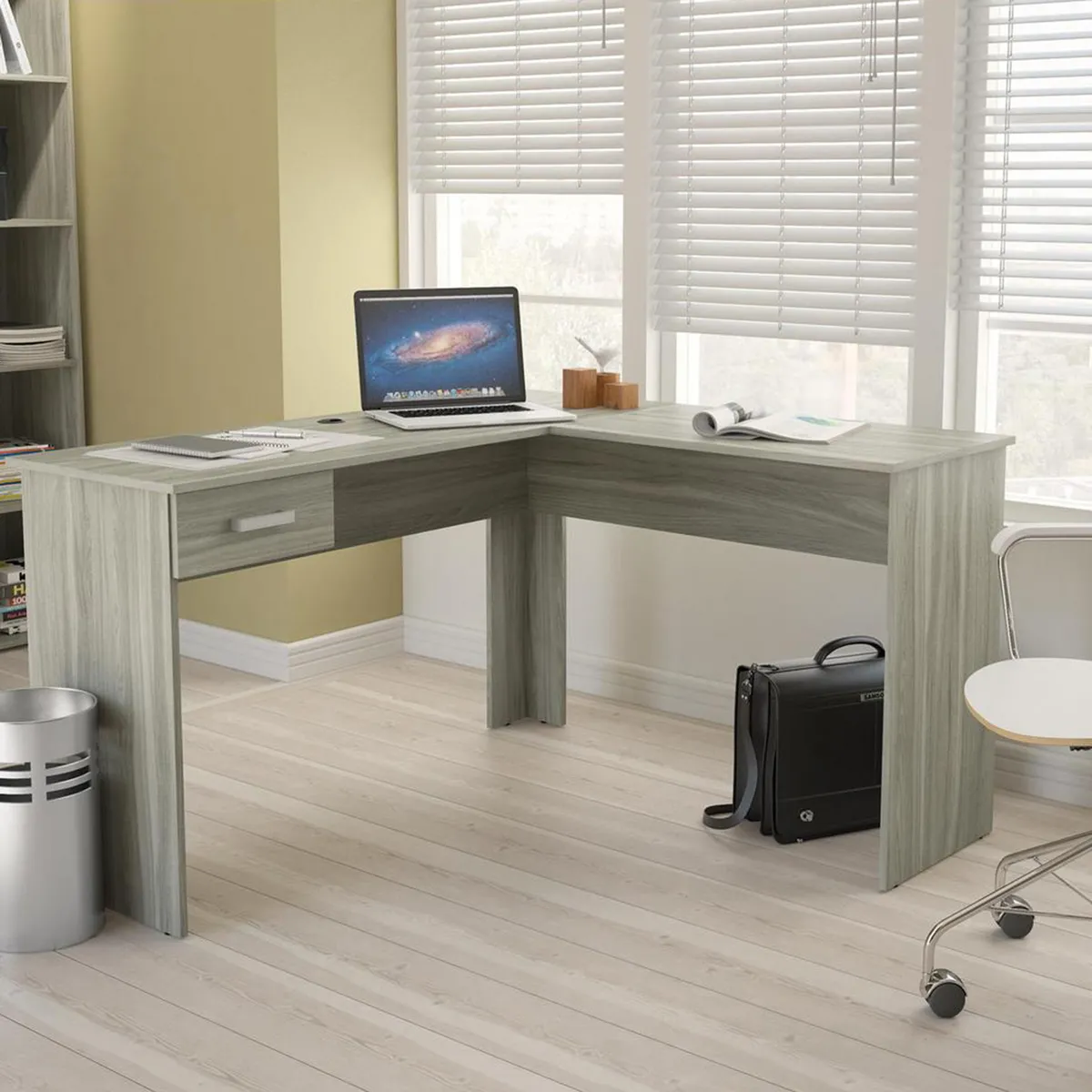 VEKKAHOME - Escritorio en L Esquinero Pecan Nórdico Artico 119x75.5x135 cm