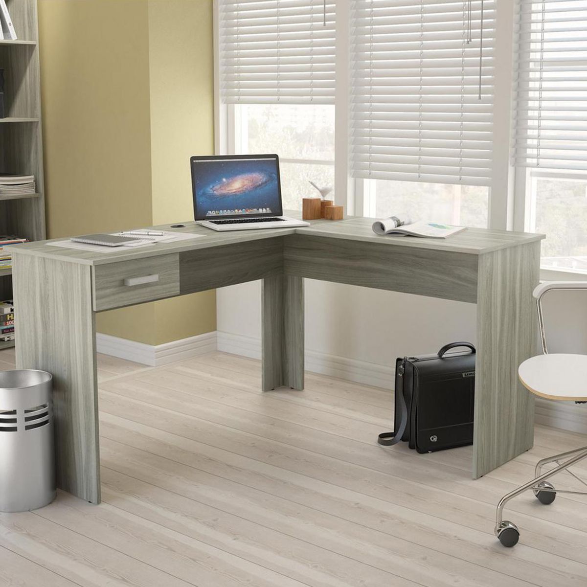 VEKKAHOME - Escritorio en L Esquinero Pecan Nórdico Artico 119x75.5x135 cm