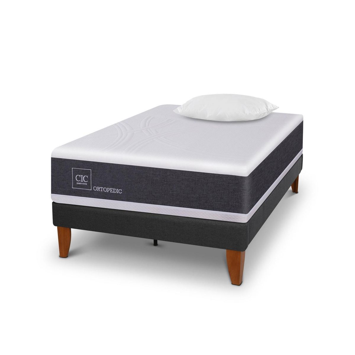 CIC - Cama 1.5 plazas Europea Curve New Ortopedic Blanco/Gris