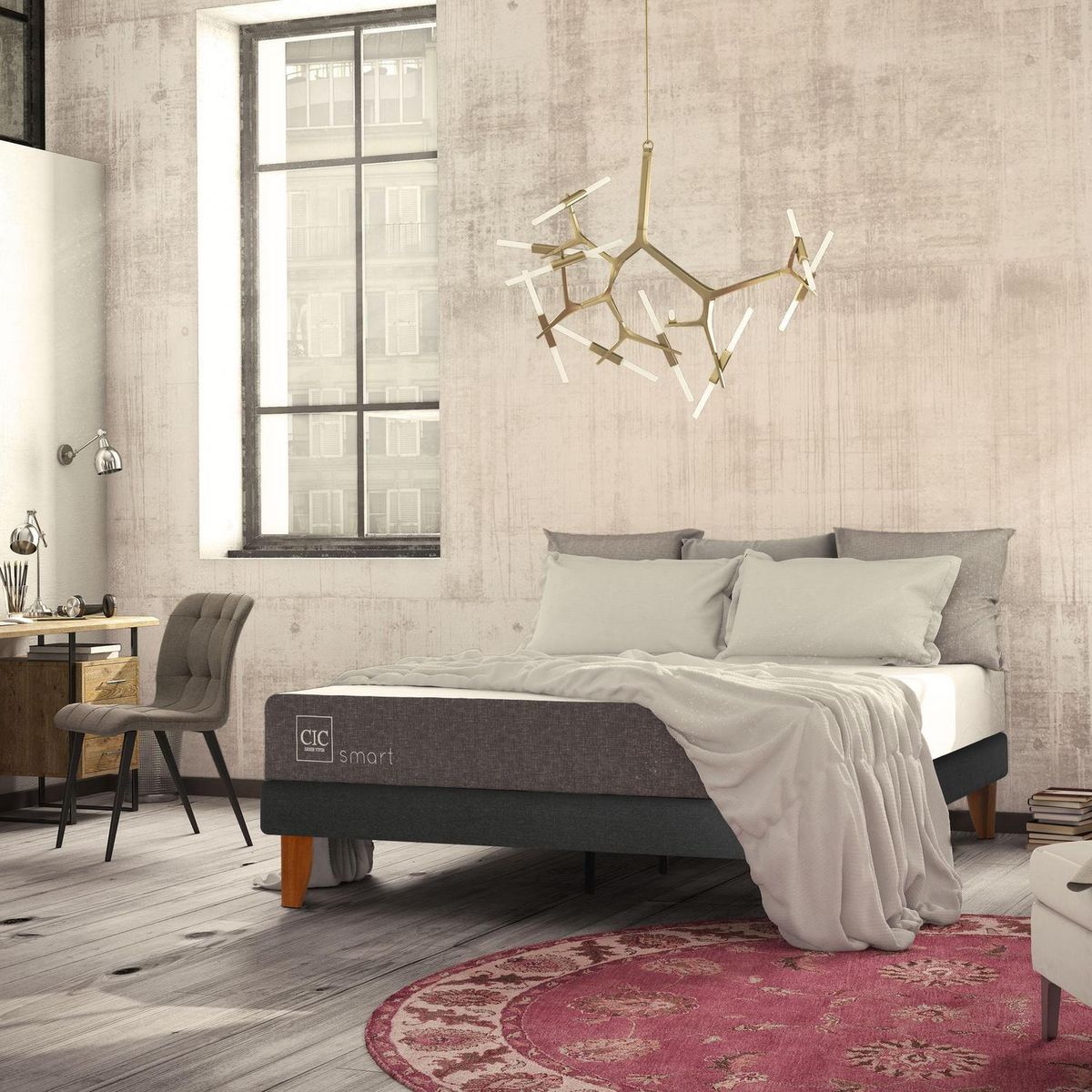 CIC - Cama 1.5 plazas Europea Curve Smart Blanco/Gris