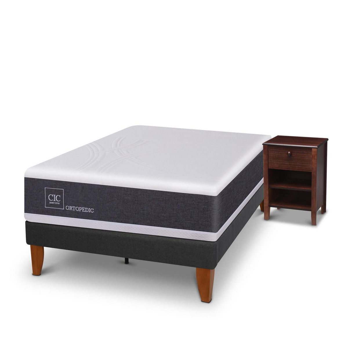 CIC - Cama europea New Ortopedic 1.5 plazas + Muebles