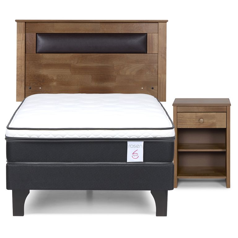Cama 1.5 Plazas Europea New Style 6 + Respaldo + Velador