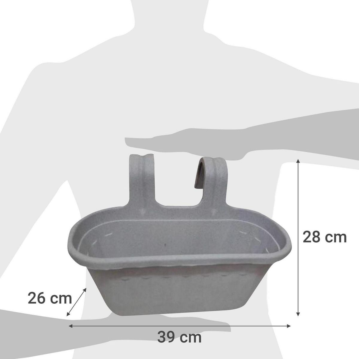 GENERICO - Macetero para Baranda de Plástico 39x28 cm Gris