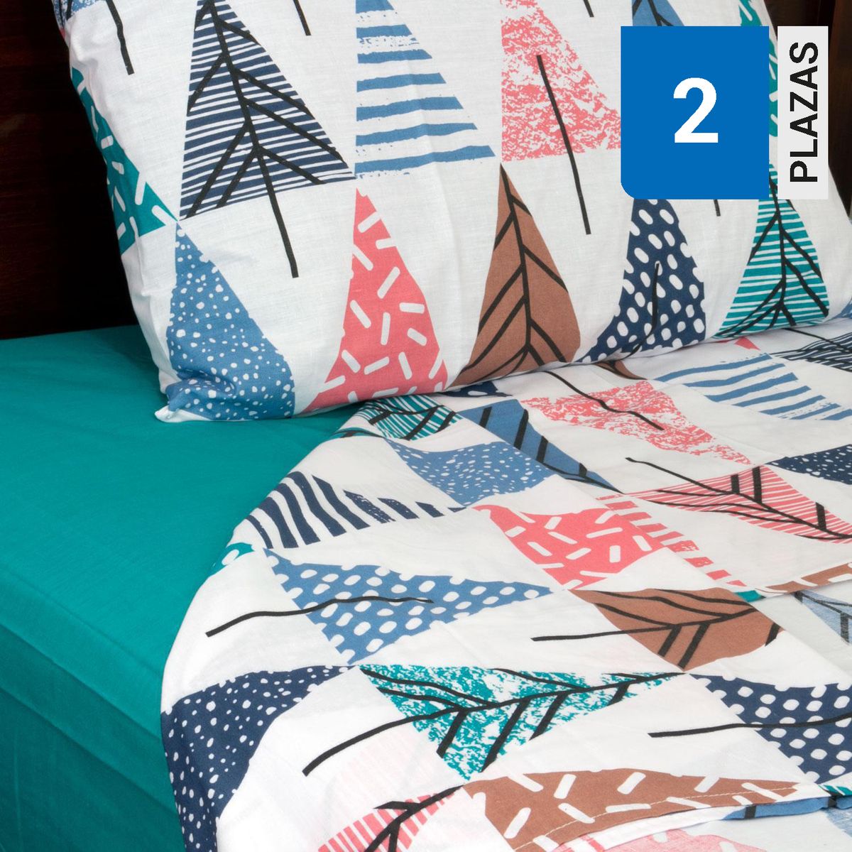 MASEL - Juego de Sábanas Pinos Turquesa