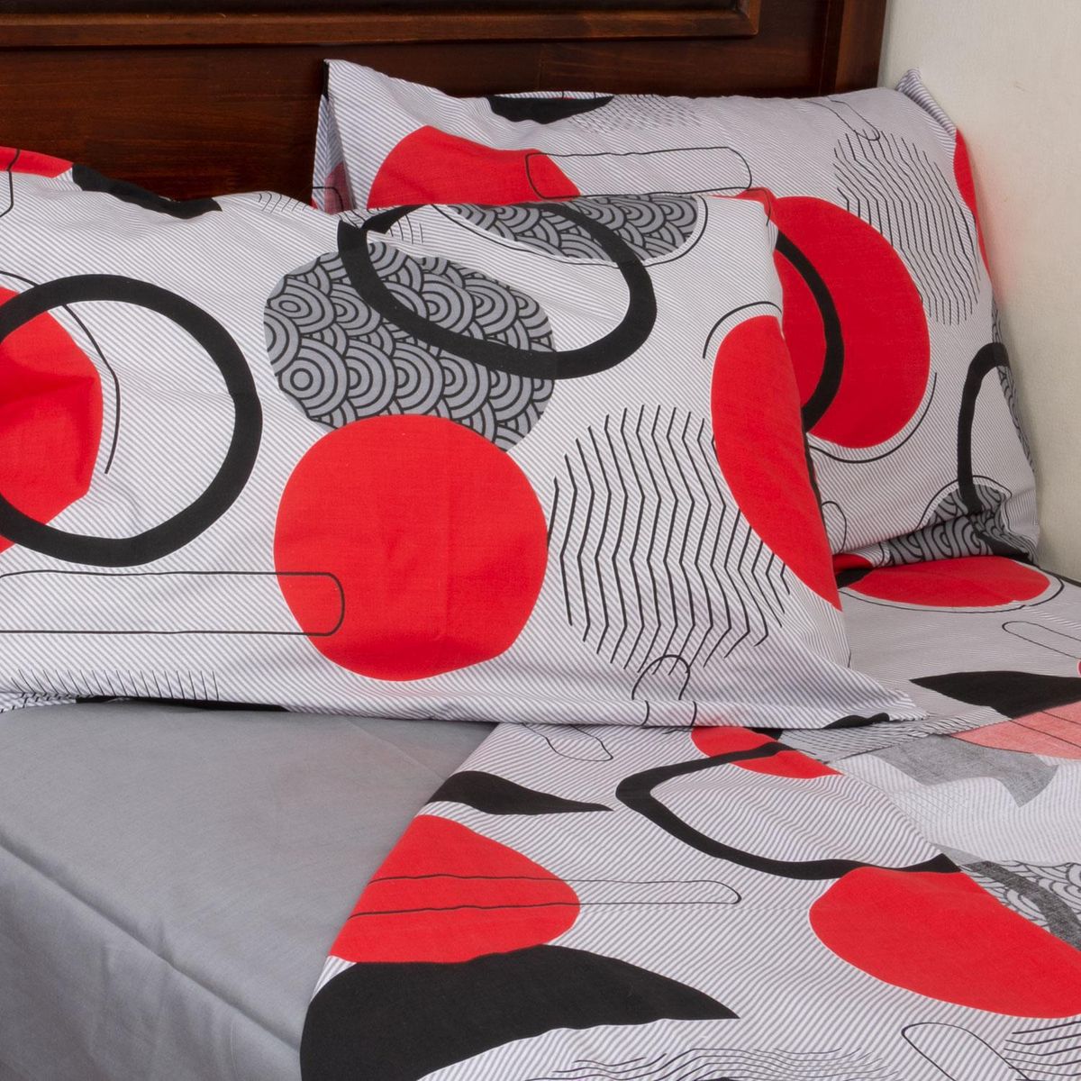 MASEL - Juego de Sábanas Círculos Gris