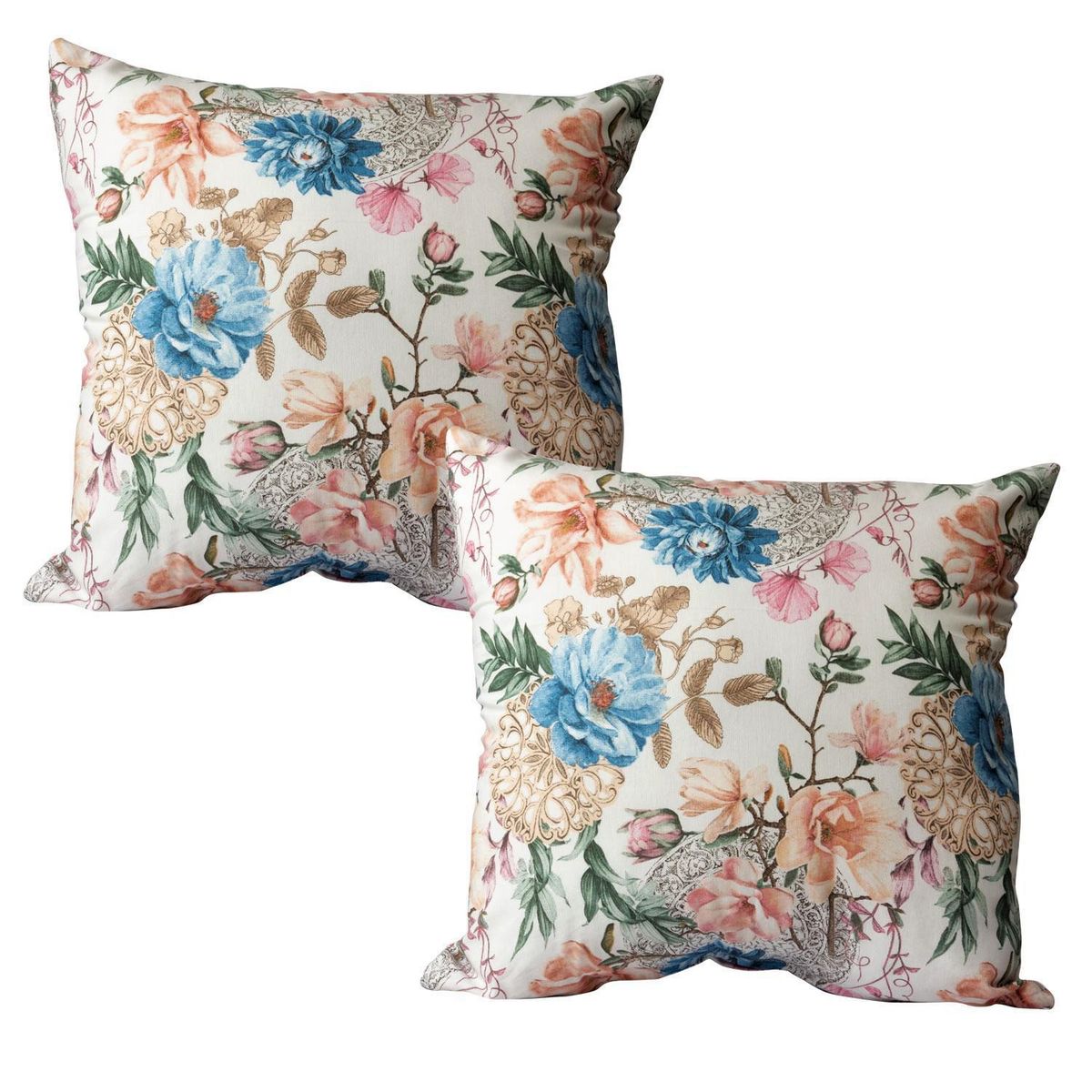 MASEL - Set De 2 Cojínes Lona Estampado Turquesa 50x50 cm