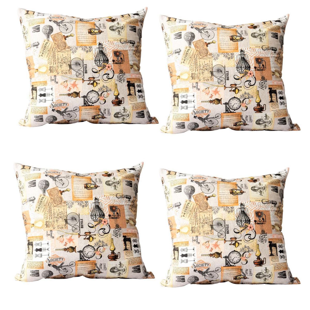 MASEL - Set De 4 Cojínes Lona Estampado Beige 50x50 cm