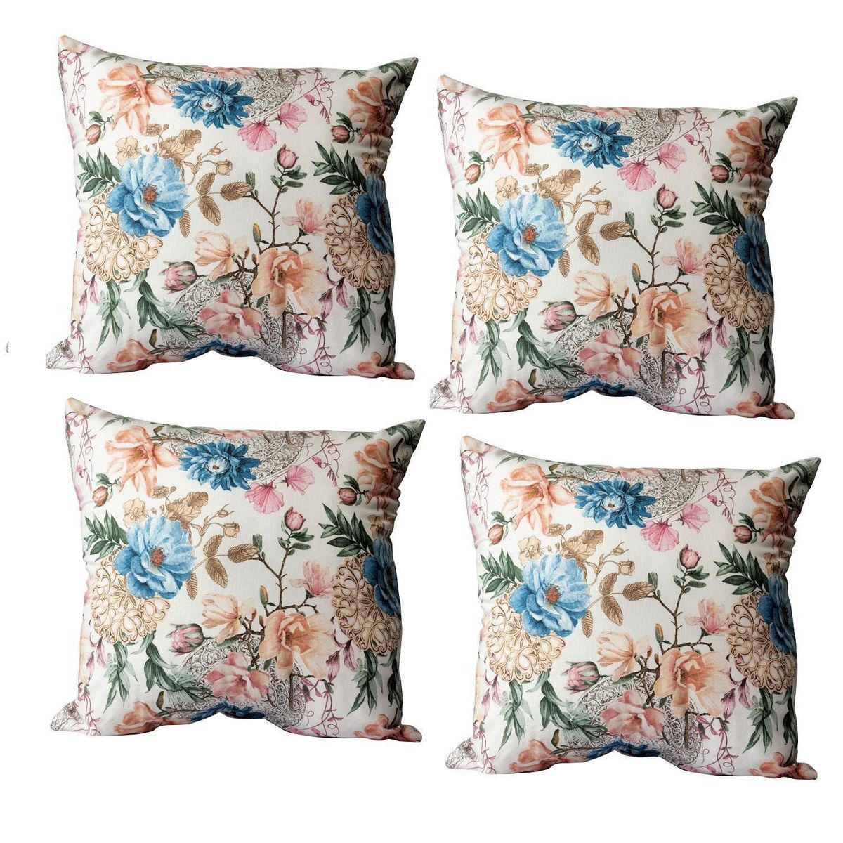 MASEL - Set De 4 Cojínes Lona Estampado Turquesa 50x50 cm