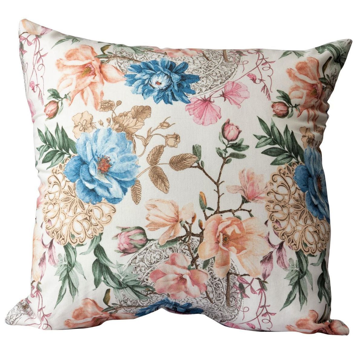 MASEL - Set De 4 Cojínes Lona Estampado Turquesa 50x50 cm