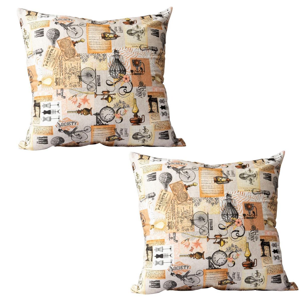 MASEL - Set De 2 Cojínes Lona Estampado Beige 50x50 cm