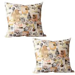 MASEL - Set De 2 Cojínes Lona Estampado 50x50 cm Beige