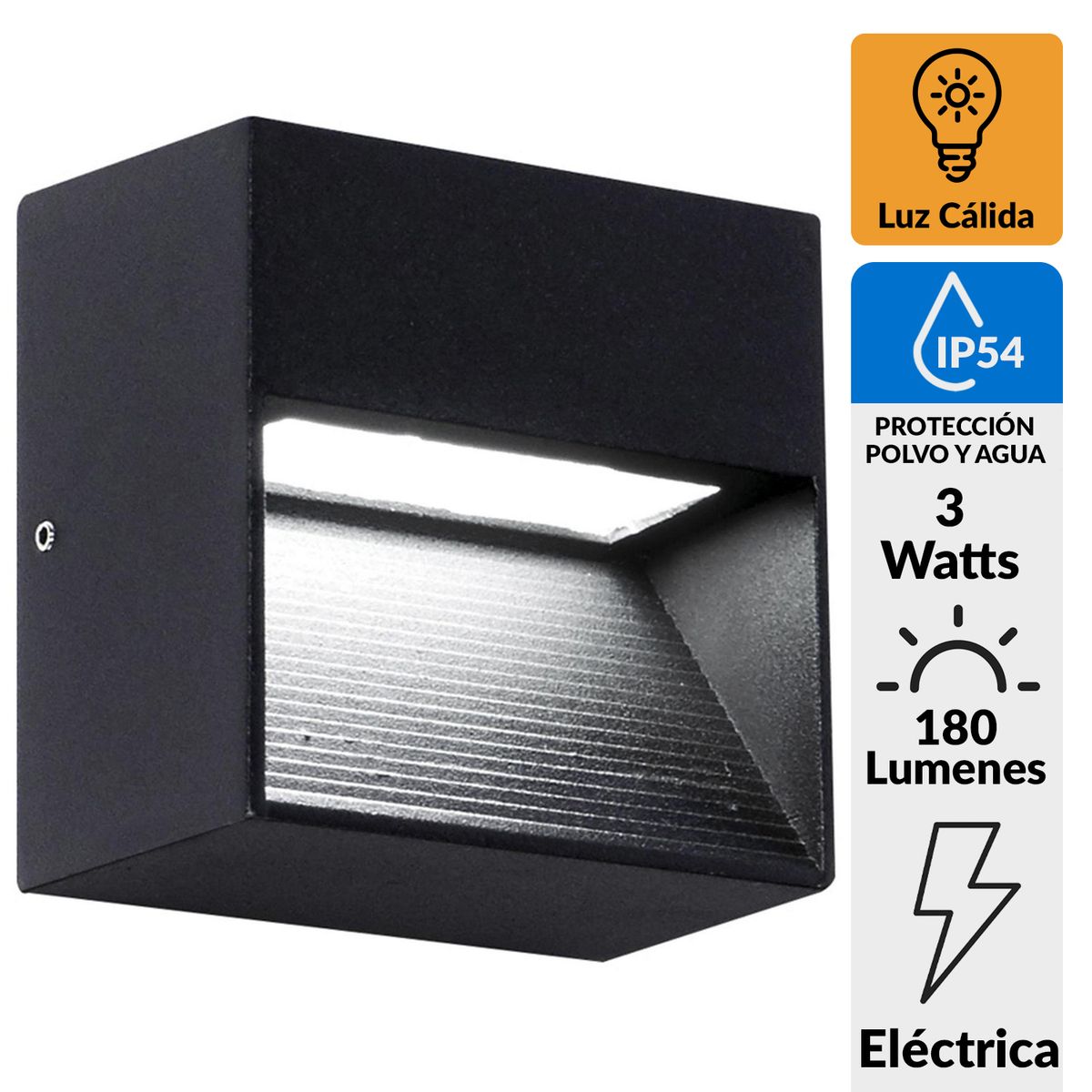 HB LEDS - Apliqué Exterior Led Sobrepuesto Cuadrado 3 W IP 54 180 lm Luz Cálida