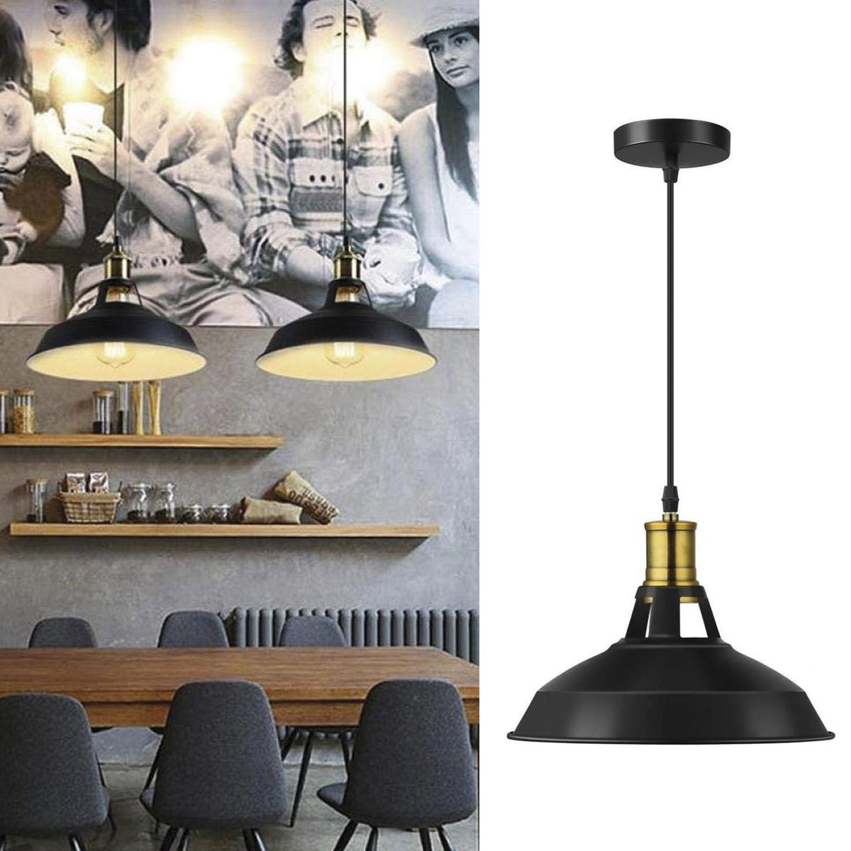 Lámpara Colgante Industrial Metal Negro, marca HB LEDS - Foto Principal