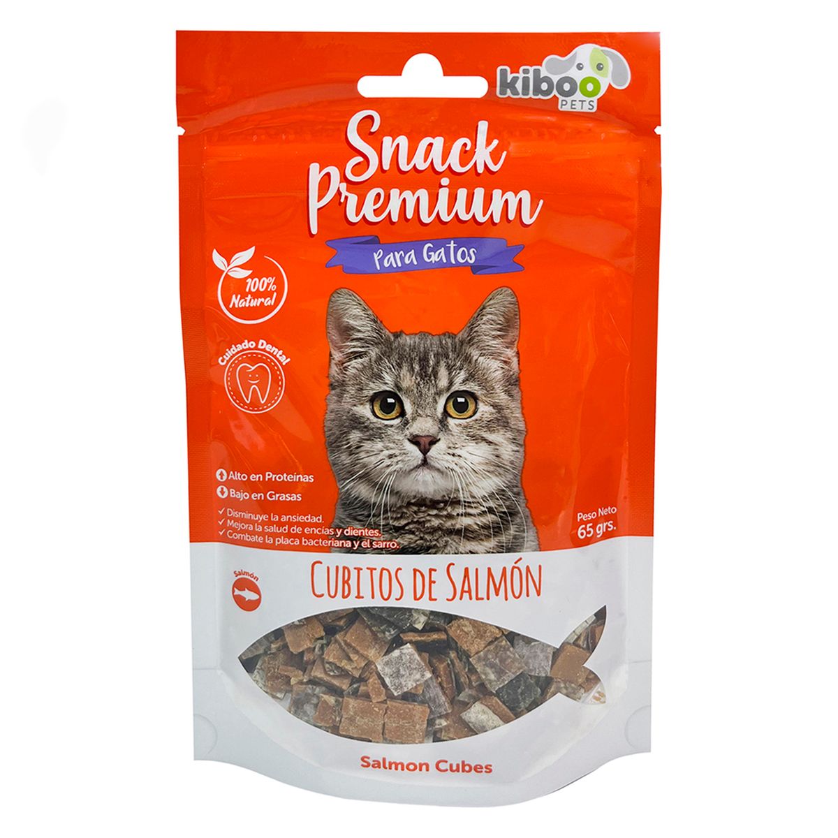 KIBOO PETS - Snack gato cubitos de salmón 65 gr