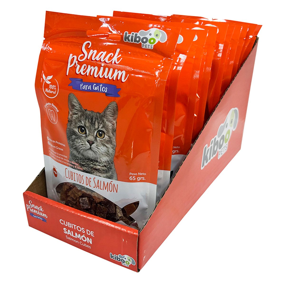 KIBOO PETS - Snack gato cubitos de salmón 65 gr