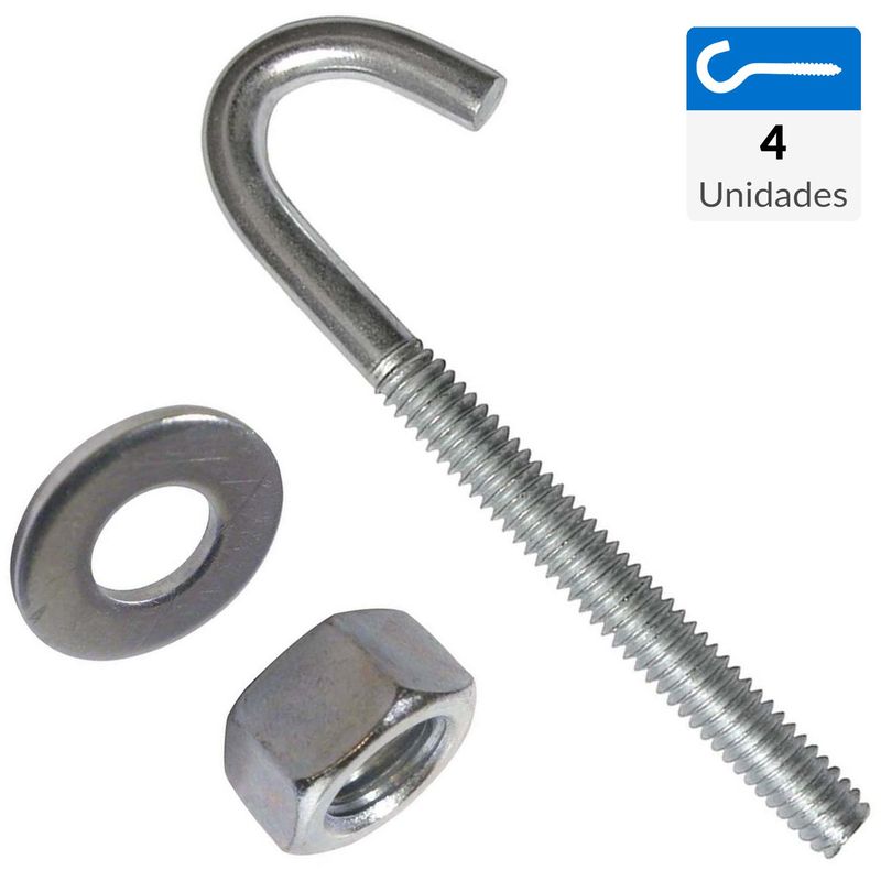 MAMUT - Gancho techo con tuerca y golilla 1/4 x 3" zincado 4 unid