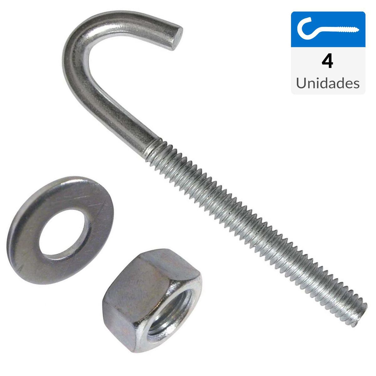 MAMUT - Gancho techo con tuerca y golilla 1/4 x 4" zincado 4 unid