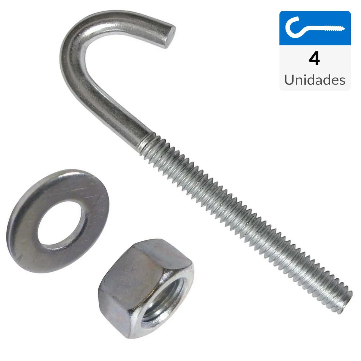 MAMUT - Gancho techo con tuerca y golilla 1/4 x 2" zincado 4 unid