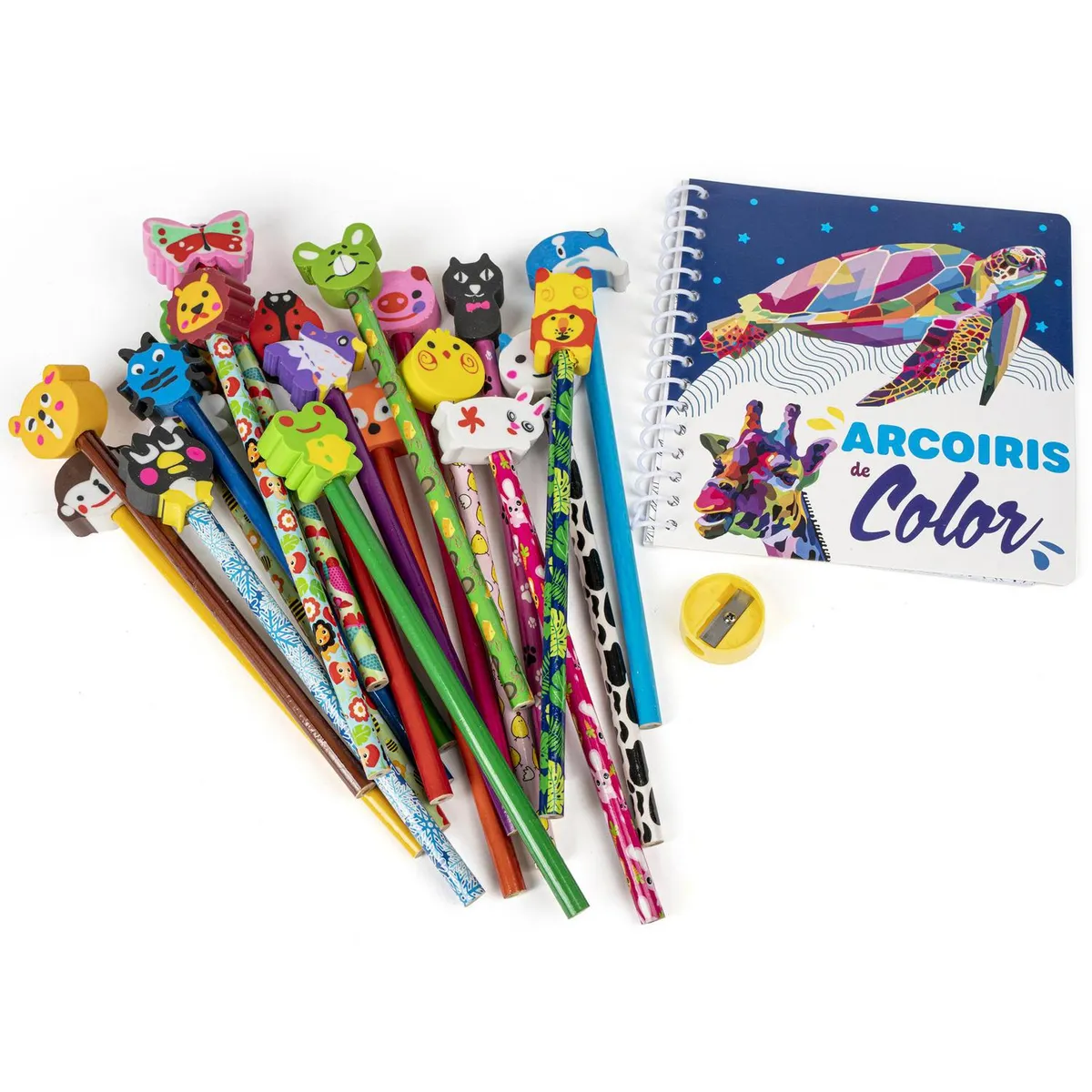KOLOR - Set 20 lápices + libro de actividades + 20 gomas de Animales