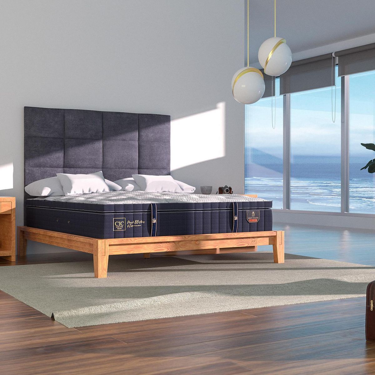 CIC - Cama 2 plazas Europea Oak Super Premium Azul