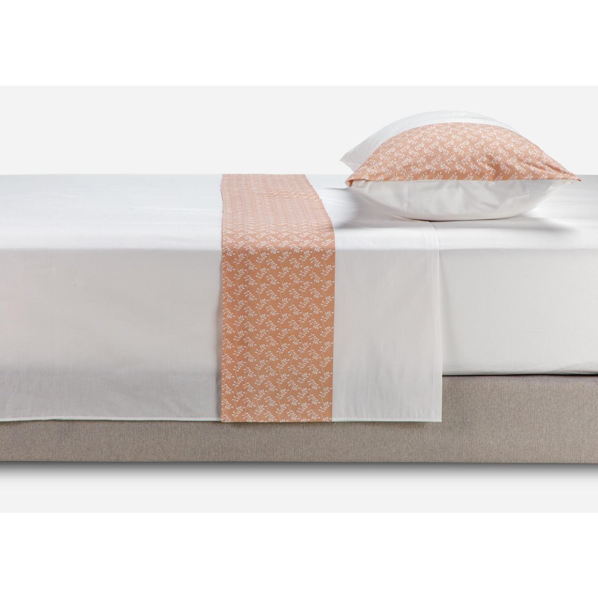 ROSEN - Sábana Guarda Hiedra 1.5 plazas 180 Hilos Blanco/ Naranjo