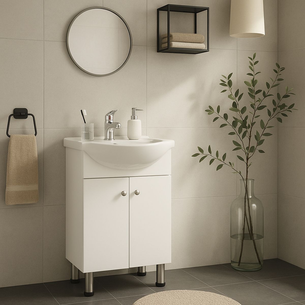 DUSCHY - Combo mueble baño blanco 50x82x43 grifería EKO