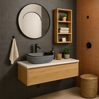 Imagen 2 del producto Lavamanos Sobrepuesto Forma Rectangular Loza 45.5x13.5x32 cm Negro/Blanco