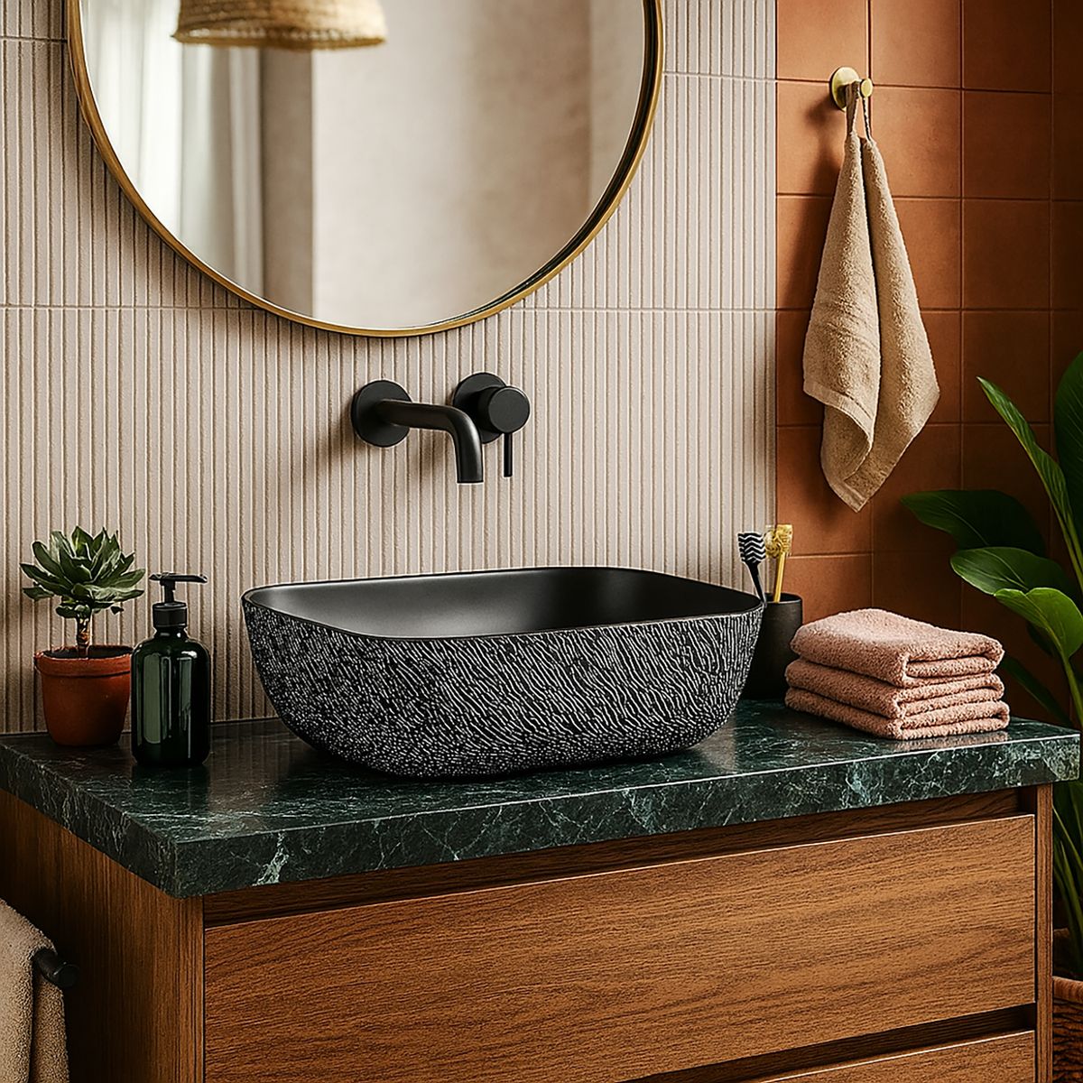 DOMSA - Lavamanos Sobrepuesto Forma Rectangular Loza 45.5x13.5x32 cm Negro/Blanco