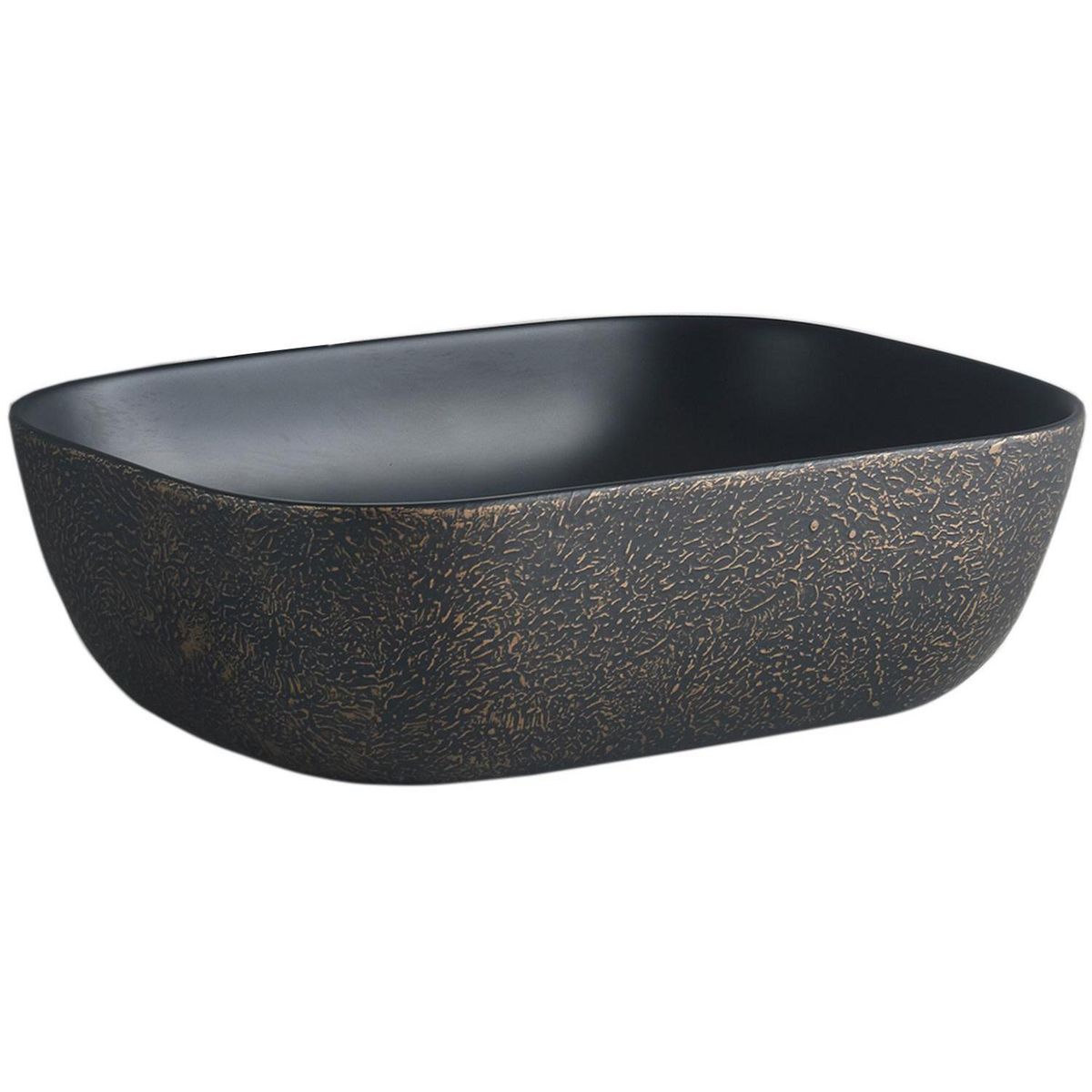 DOMSA - Lavamanos Sobrepuesto Forma Rectangular Loza 45.5x13.5x32 cm Negro/Dorado