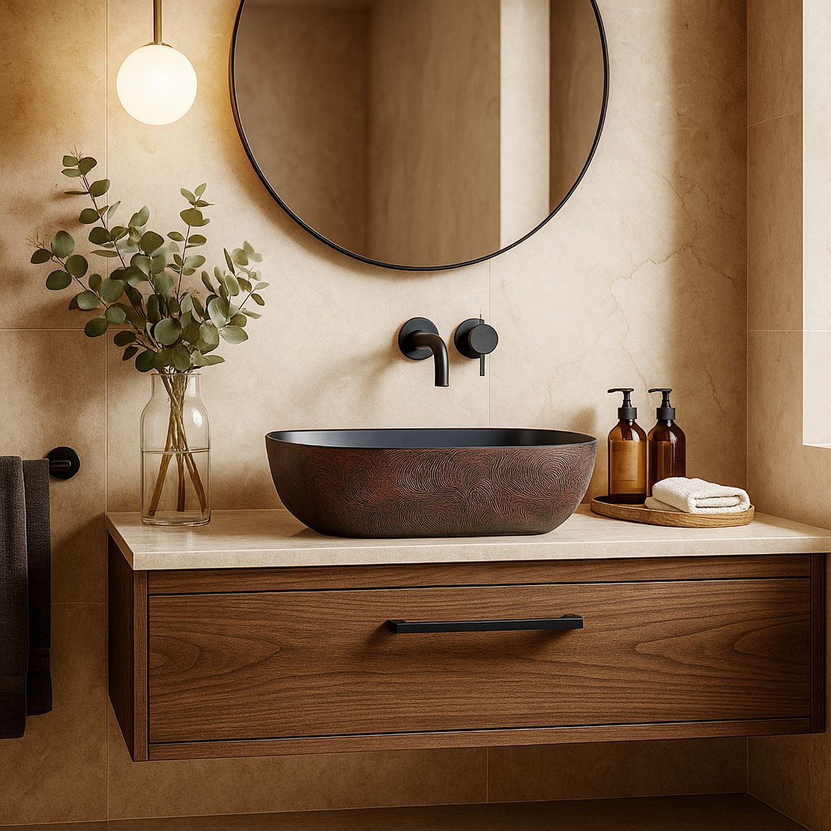 DOMSA - Lavamanos Sobrepuesto Forma Rectangular Loza 45.5x13.5x32 cm Negro/Burdeo