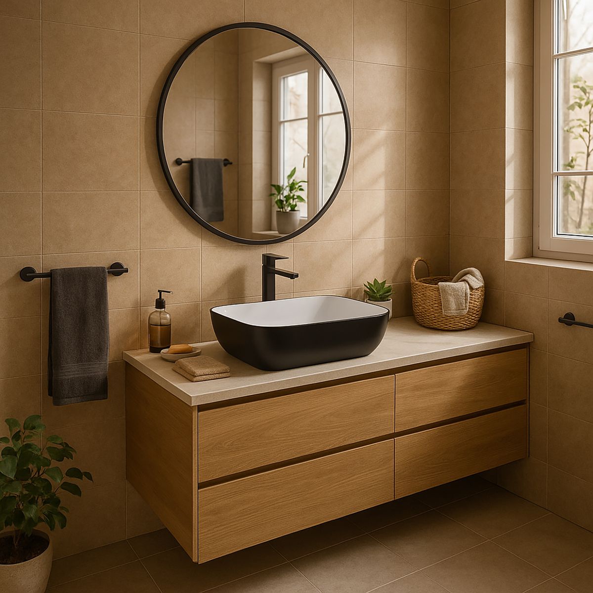 DOMSA - Lavamanos Sobrepuesto Forma Rectangular Loza 45.5x13.5x32 cm Negro/Blanco